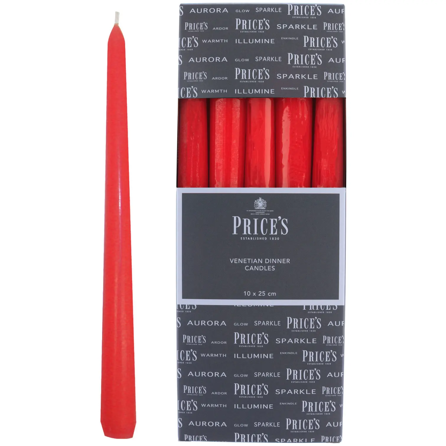 PCL0030 Prices Venetian Dinner Candle Red 25.5cm