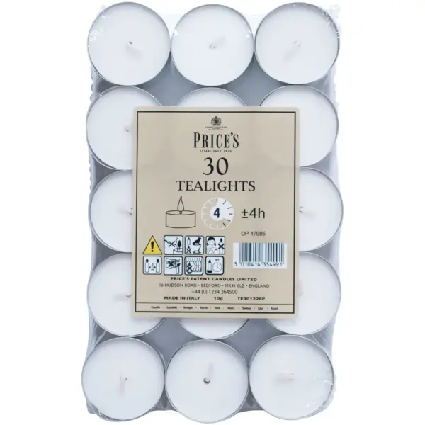 PCL0120 Prices 30 Tealights 4 Hour Burn Time