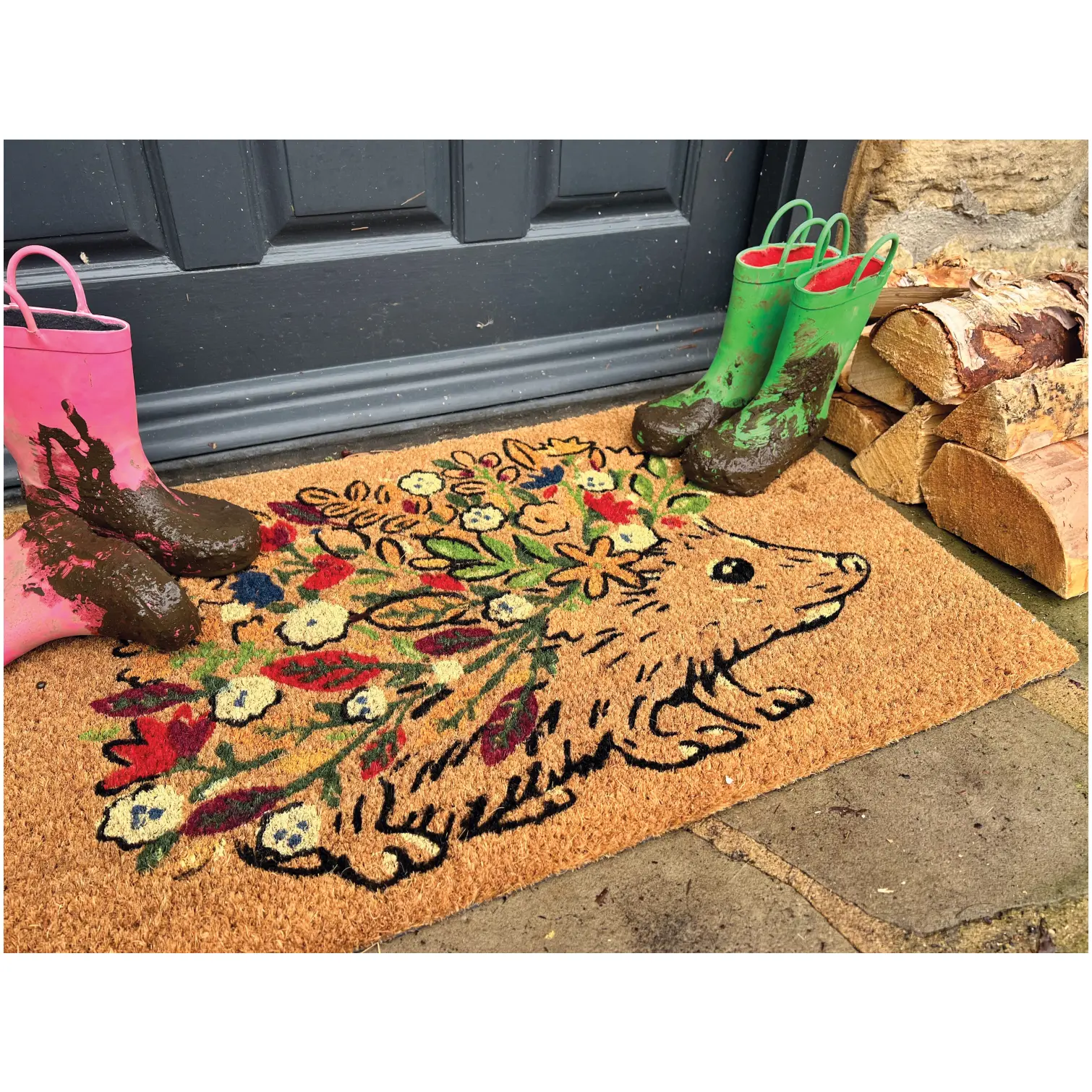 PEX0092_1 My Mat Coir Floral Hedgehog 45x75cm