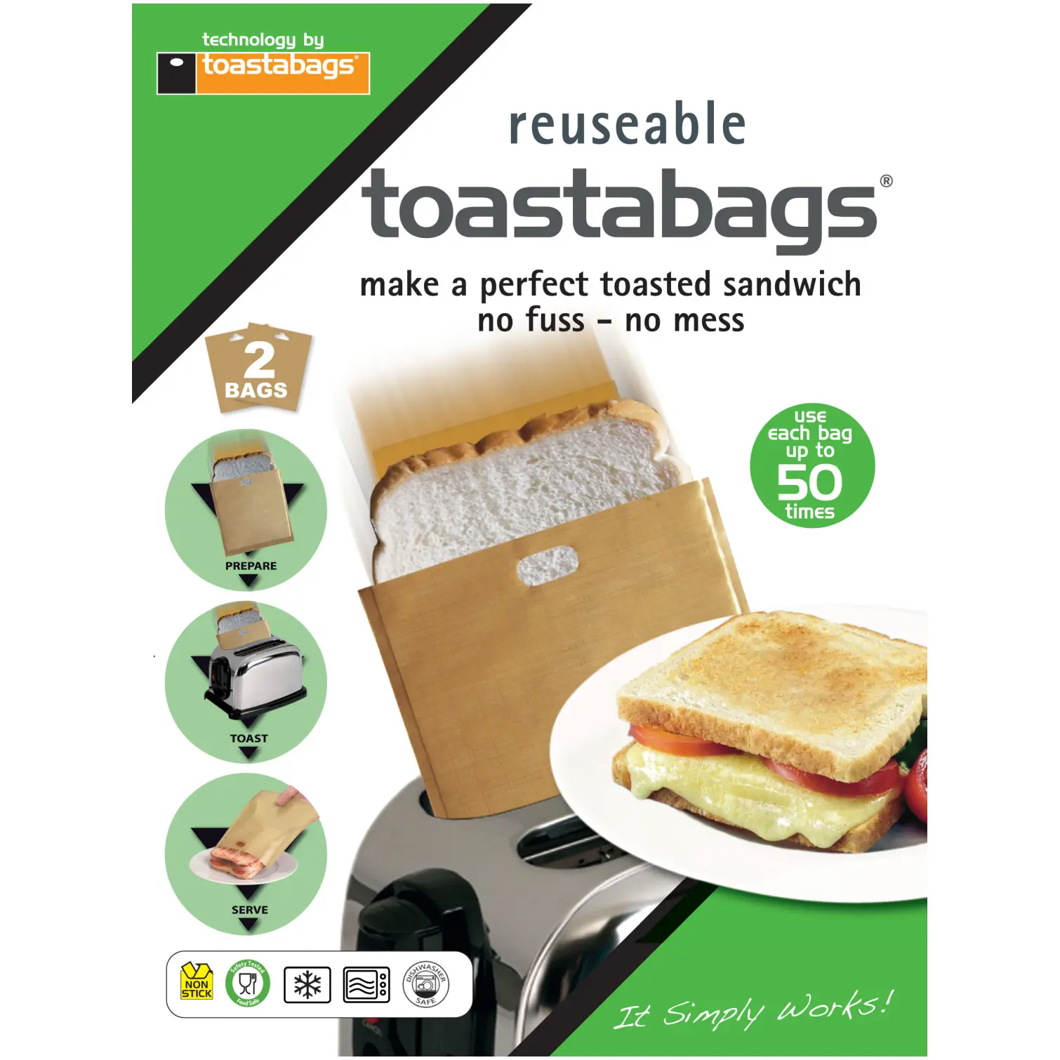 PLI0001 Toastabags Reuseable 2 Bags 50 Use