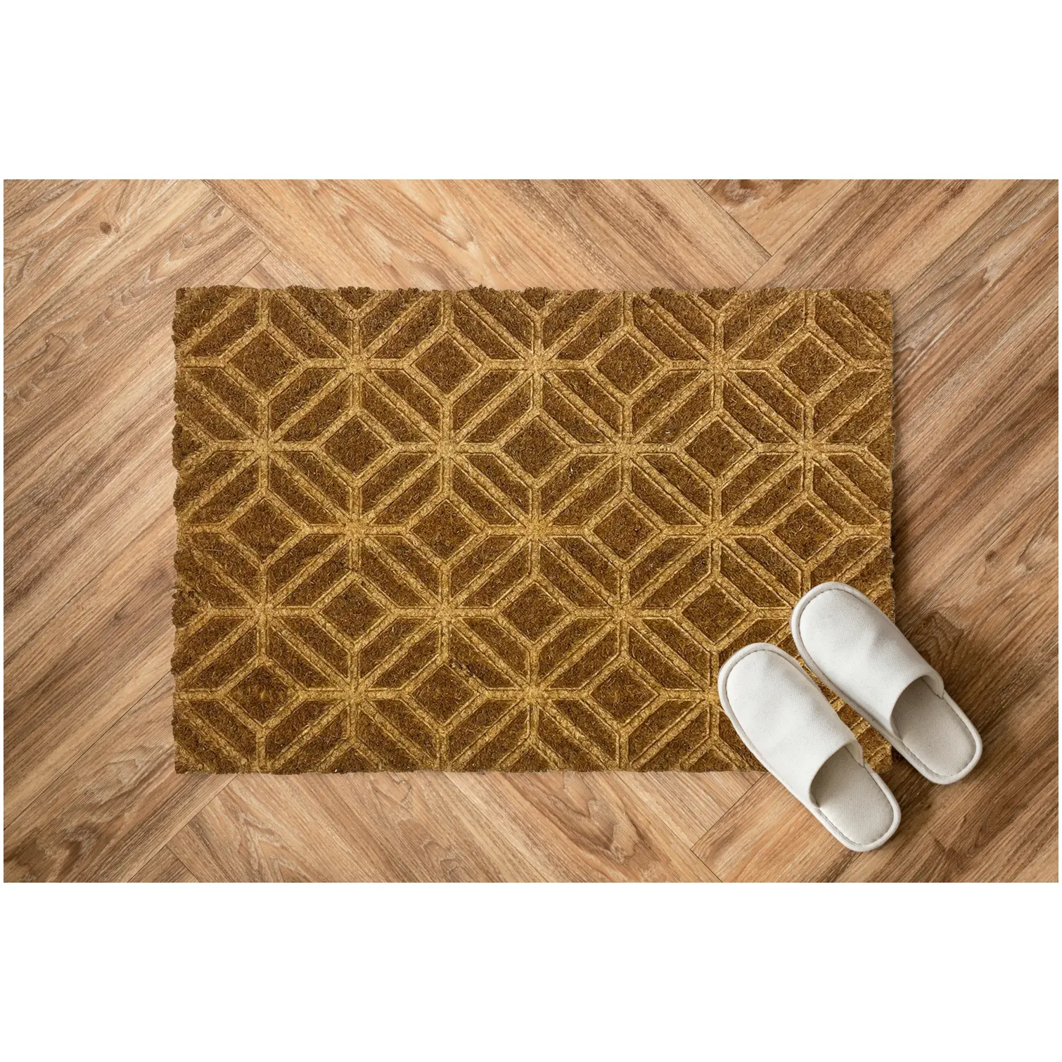 PMR0001_1 Mighty Mats Designer Collection Embossed Coir Door Mat Square Geo 40 x 60cm