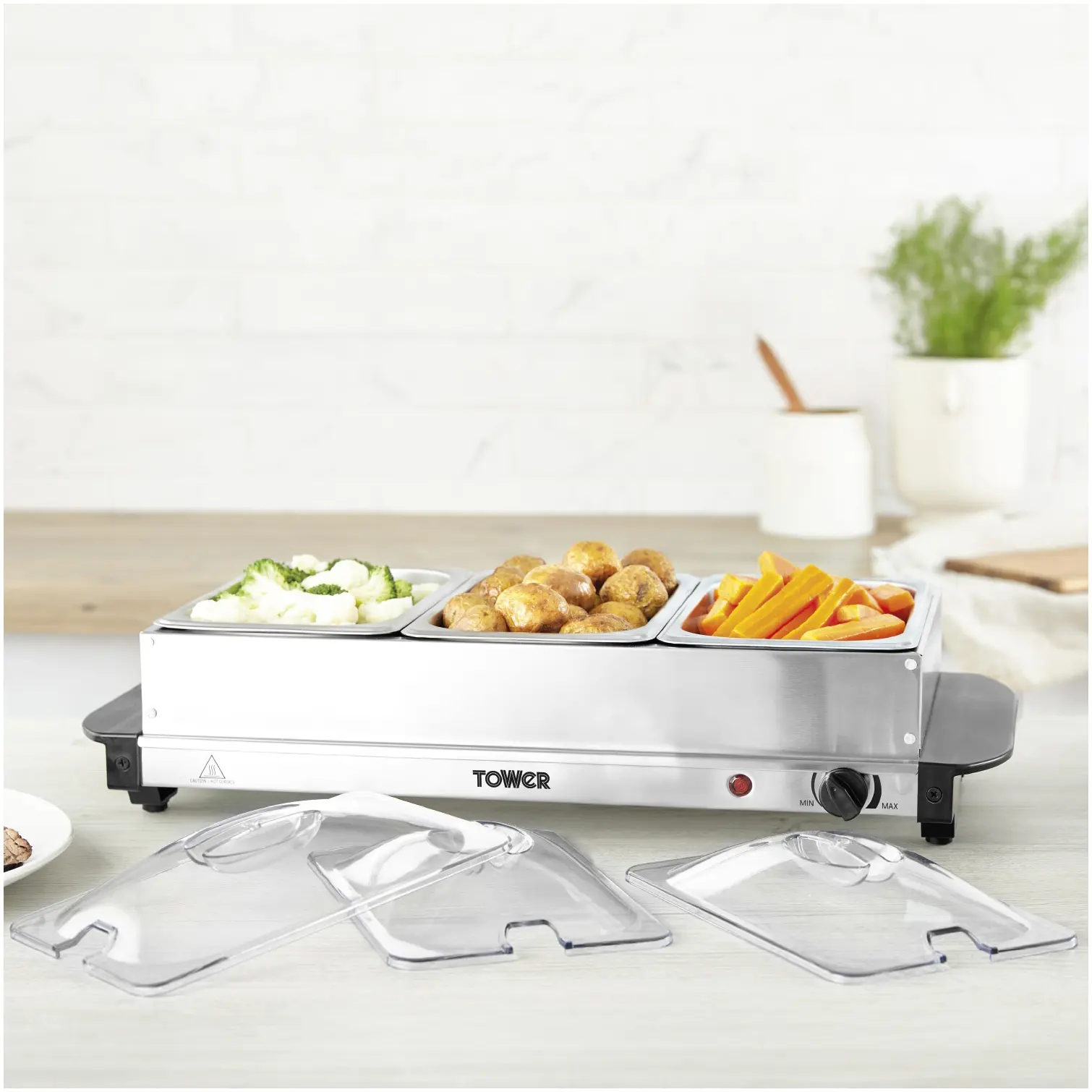 Tower 3 Tray Buffet Server & Plate Warmer