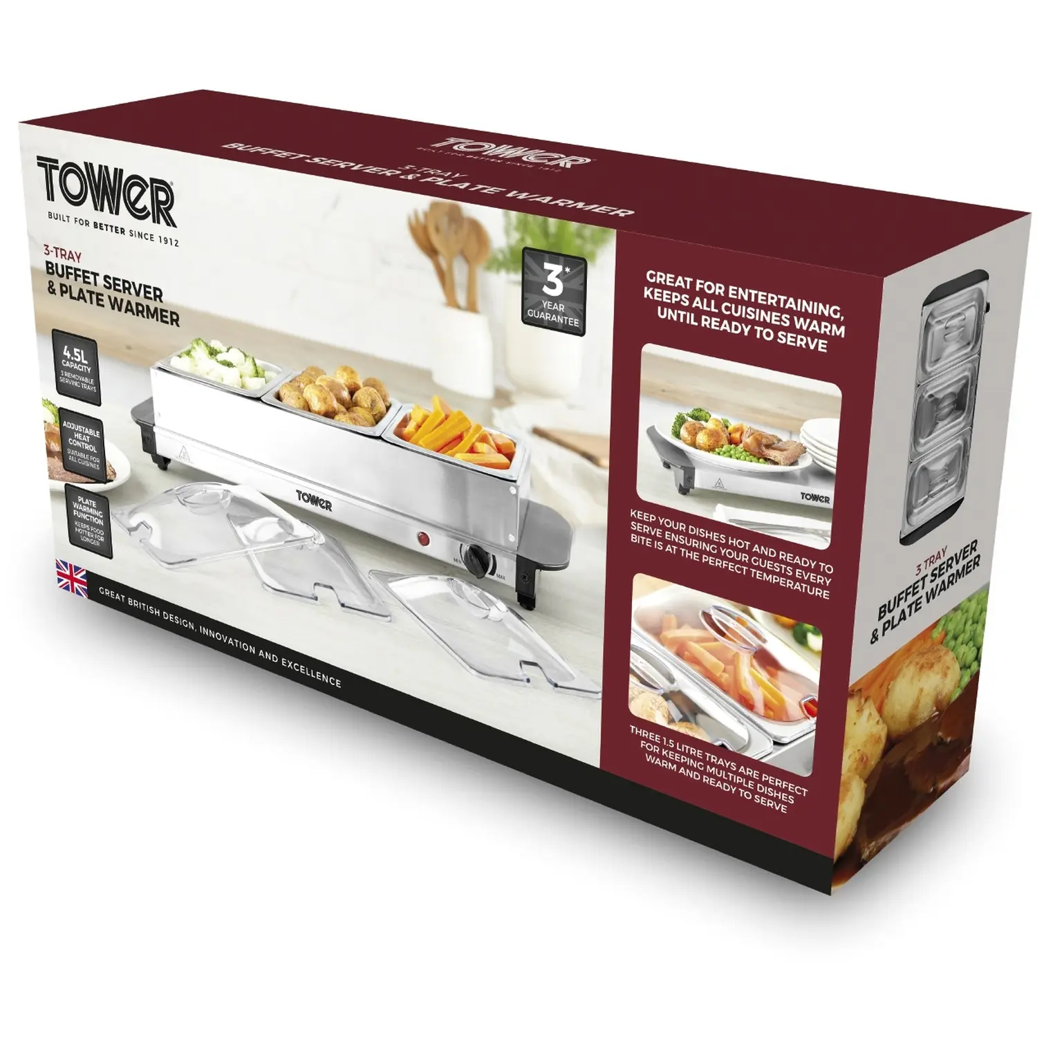 Tower 3 Tray Buffet Server & Plate Warmer