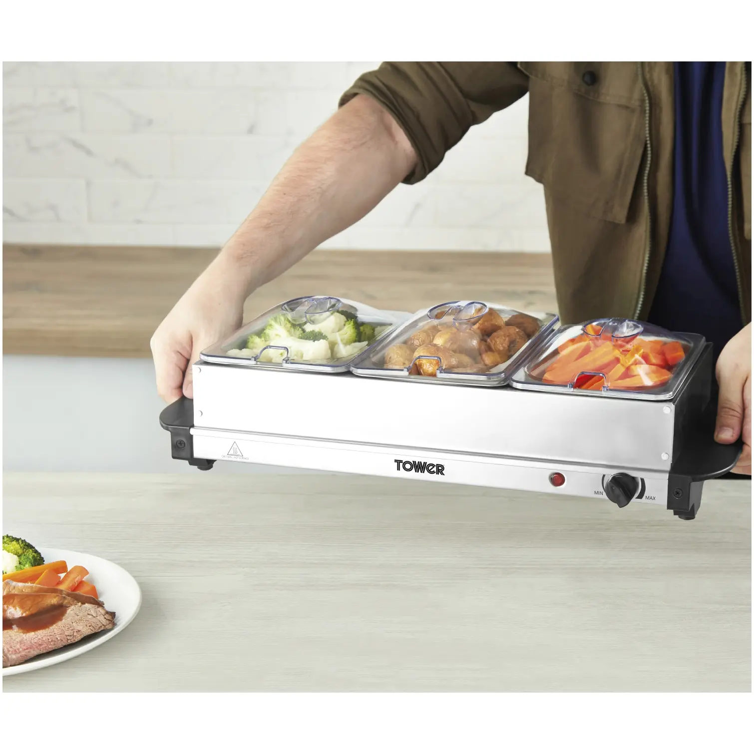Tower 3 Tray Buffet Server & Plate Warmer