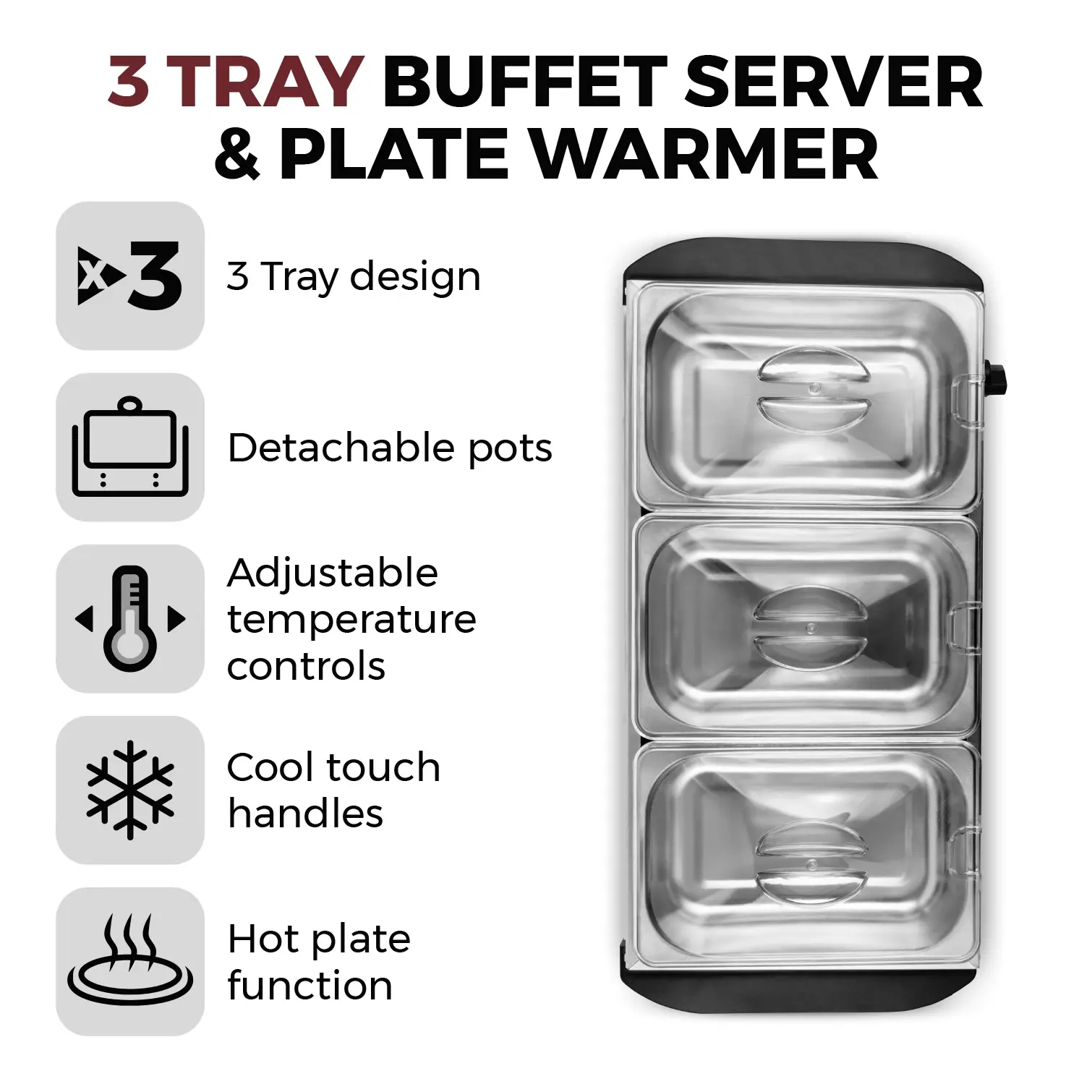 Tower 3 Tray Buffet Server & Plate Warmer