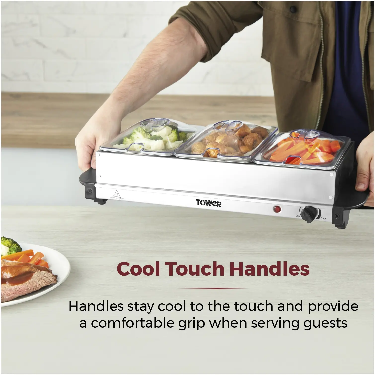 Tower 3 Tray Buffet Server & Plate Warmer
