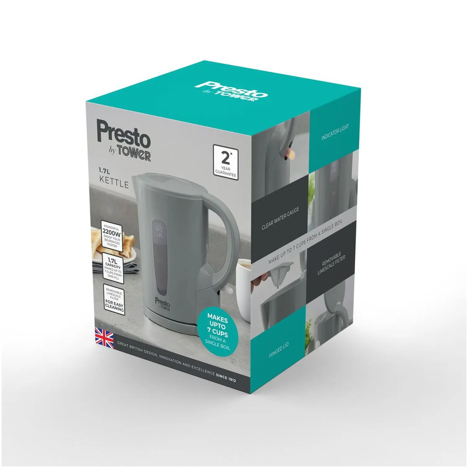 Tower Presto Jug Kettle 1.7 Litre Grey