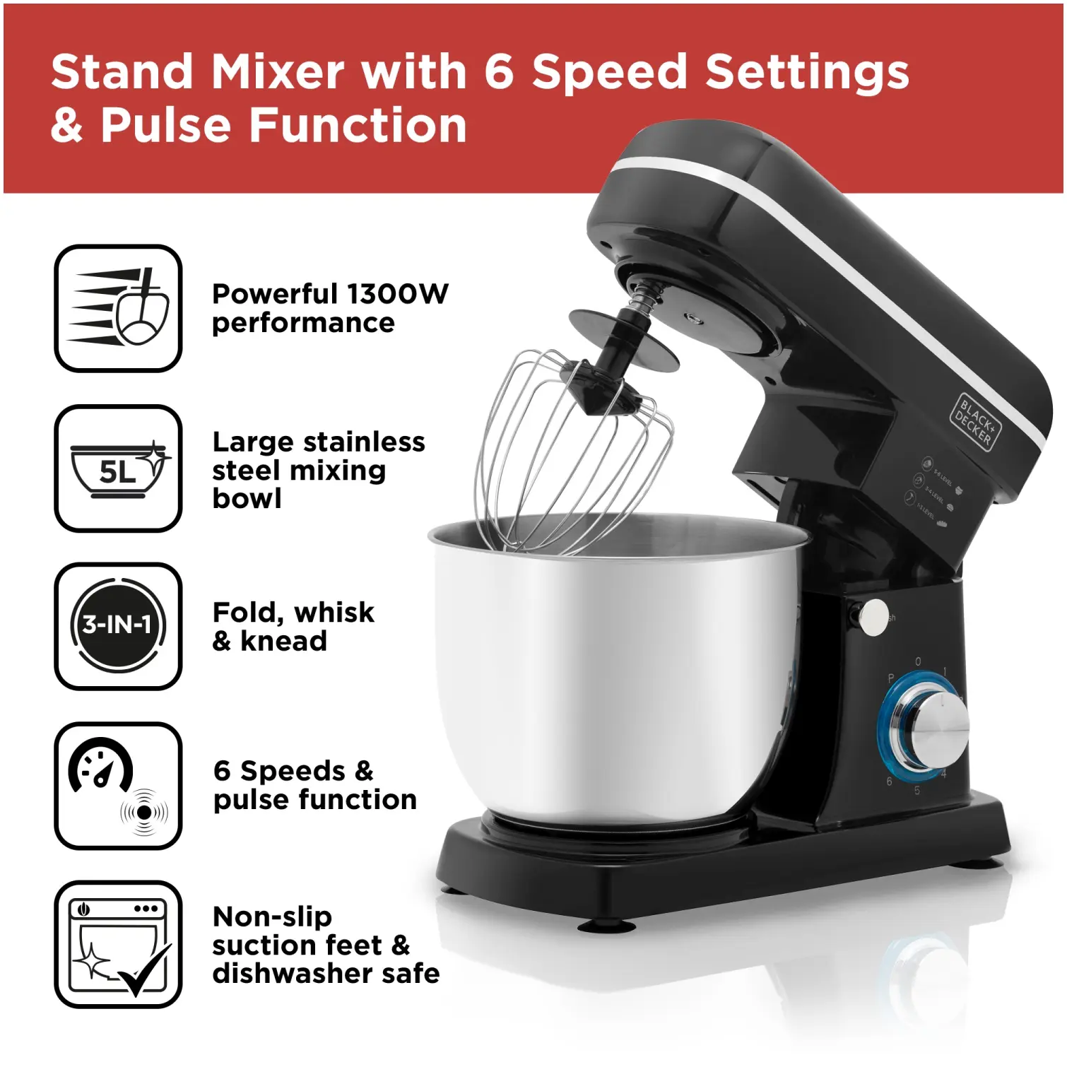 Black+Decker Stand Mixer Black 5L 1300W