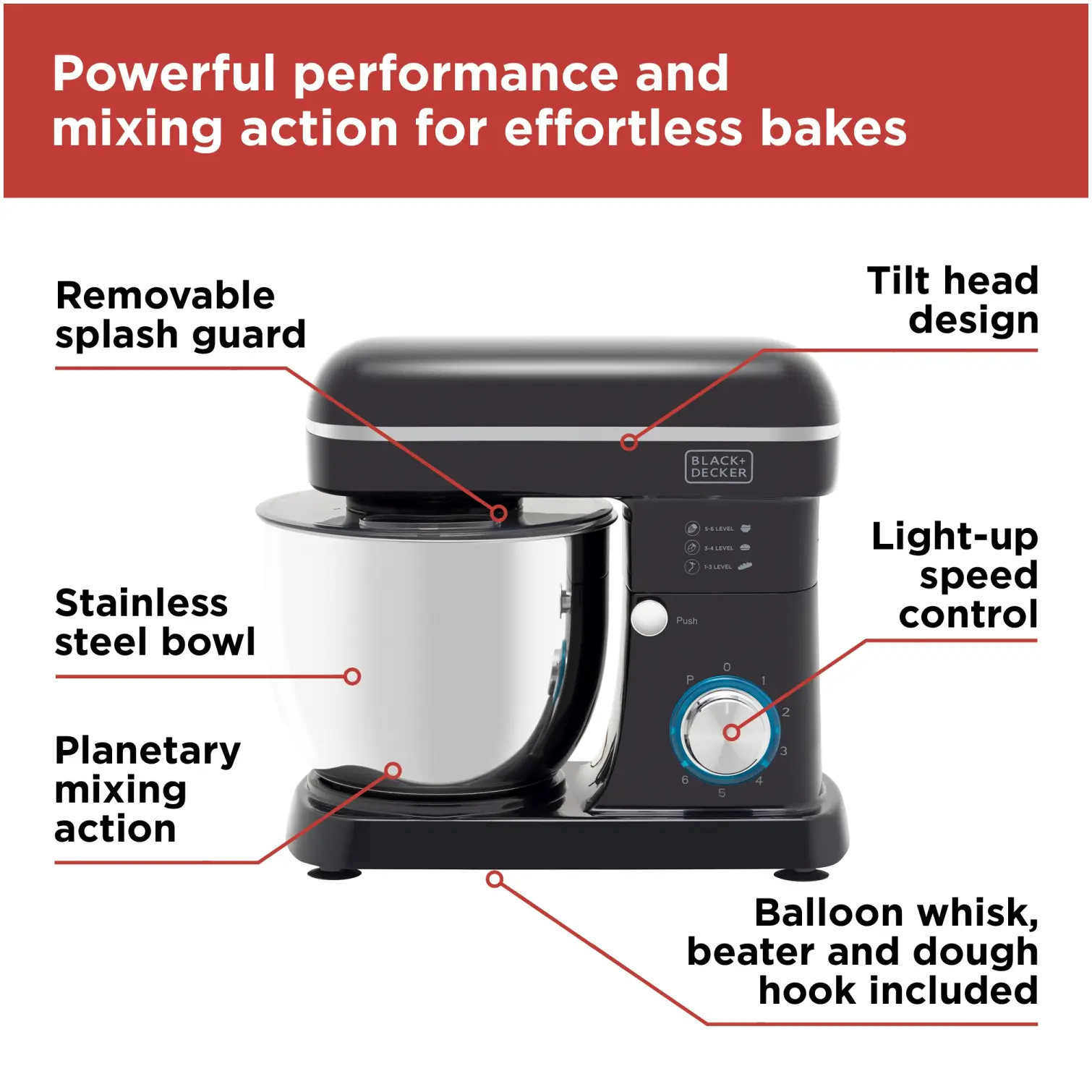 Black+Decker Stand Mixer Black 5L 1300W