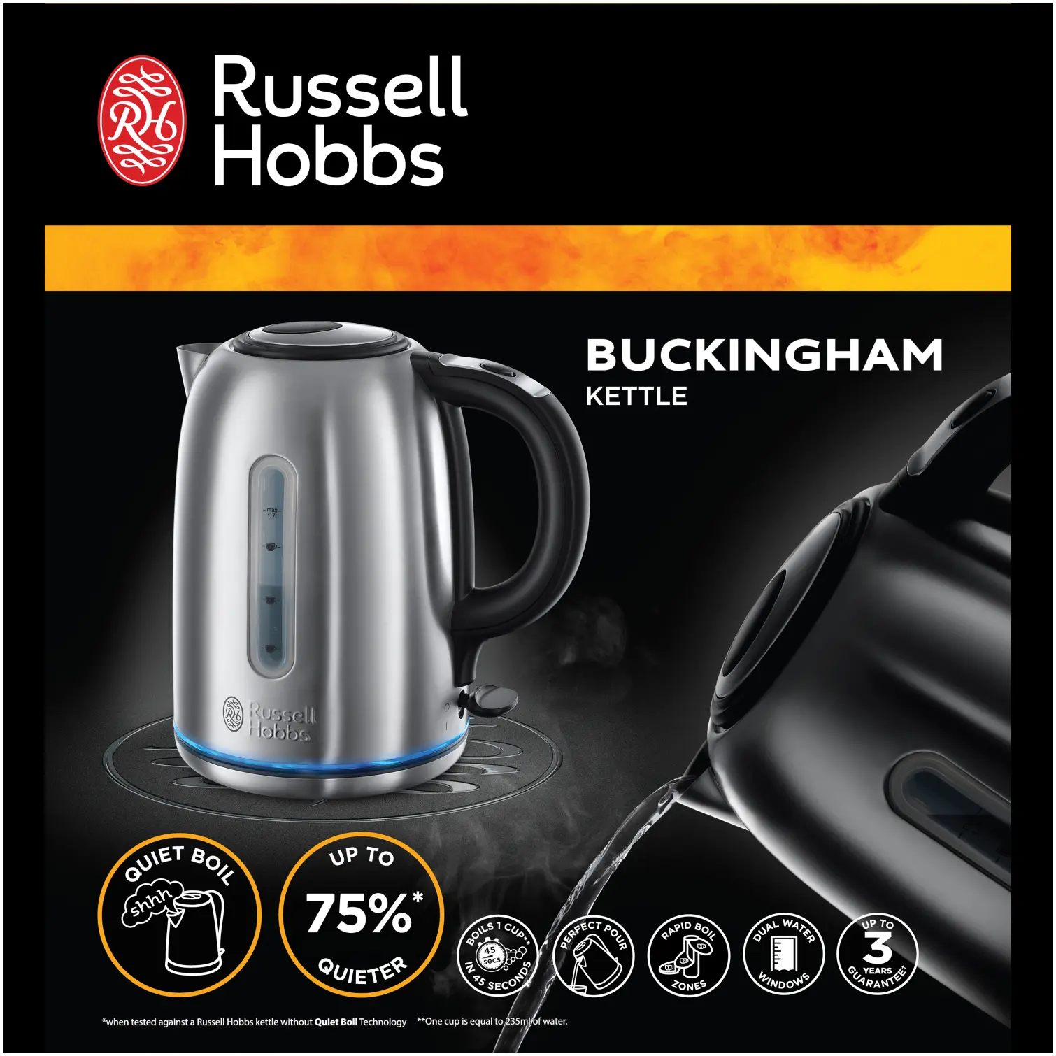 RKW1598_3 Russell Hobbs Quiet Boil Kettle Stainless Steel 1.7 Litre Capacity
