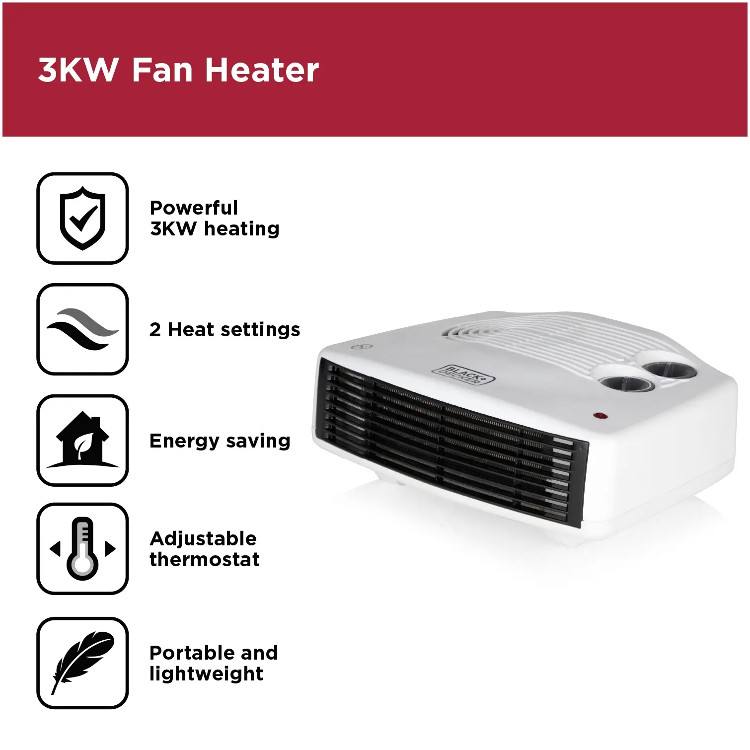 Black+Decker Flat Fan Heater 3kw