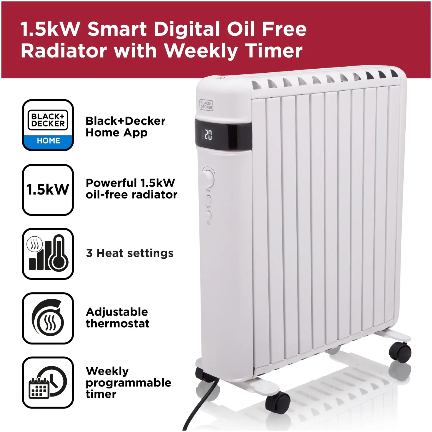 RKW2230_1 Black+Decker Smart Digital Oil Free Radiator 1.5kw