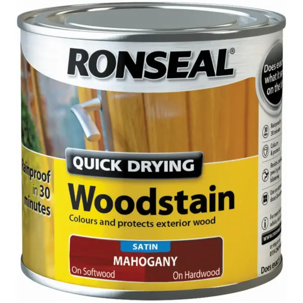Ronseal Satin Quick Drying Woodstain Mahogany 250ml