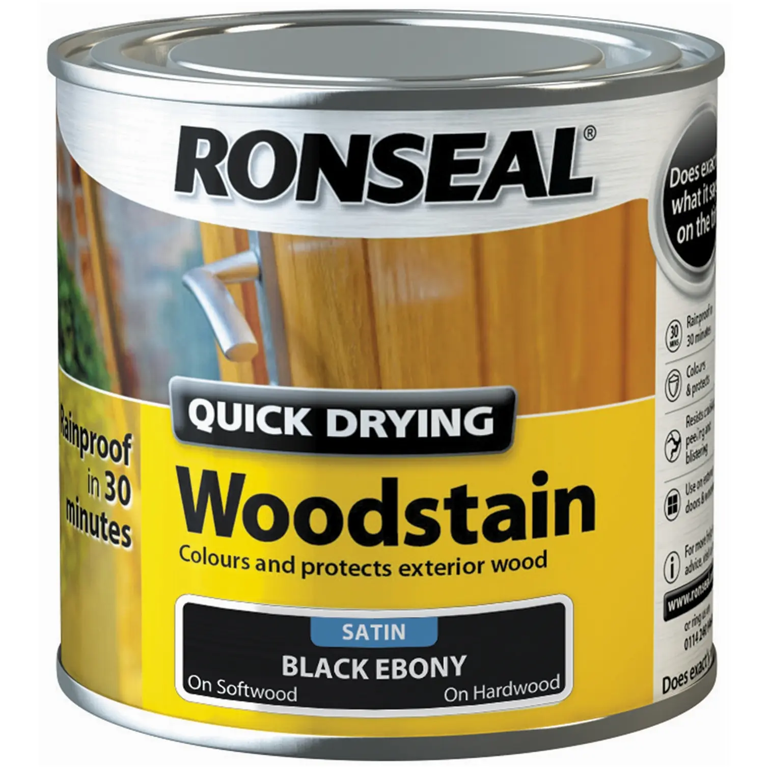 Ronseal Satin Quick Drying Woodstain Ebony 250ml