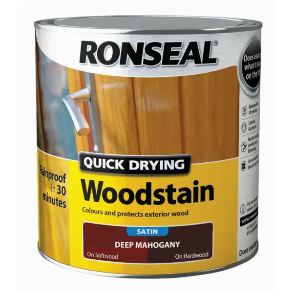 RNS0096 Ronseal Satin Quick Drying Woodstain Deep Mahogany 2.5Ltr