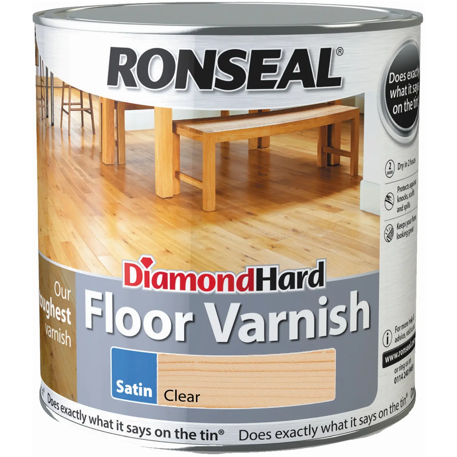 RNS0118 Ronseal Diamond Hard Floor Varnish Clear Satin 2.5Ltr