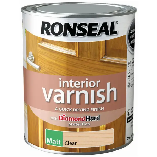 RNS0247 Ronseal Interior Varnish Clear Matt 750ml