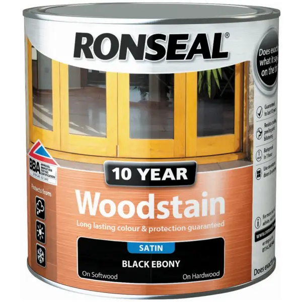 RNS0390 Ronseal 10 Year Woodstain Black Ebony 2.5Ltr