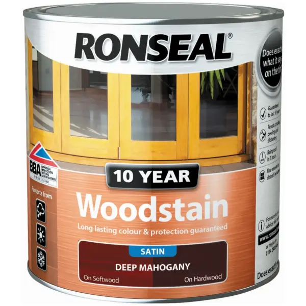 RNS0395 Ronseal 10 Year Woodstain Deep Mahogany 2.5Ltr