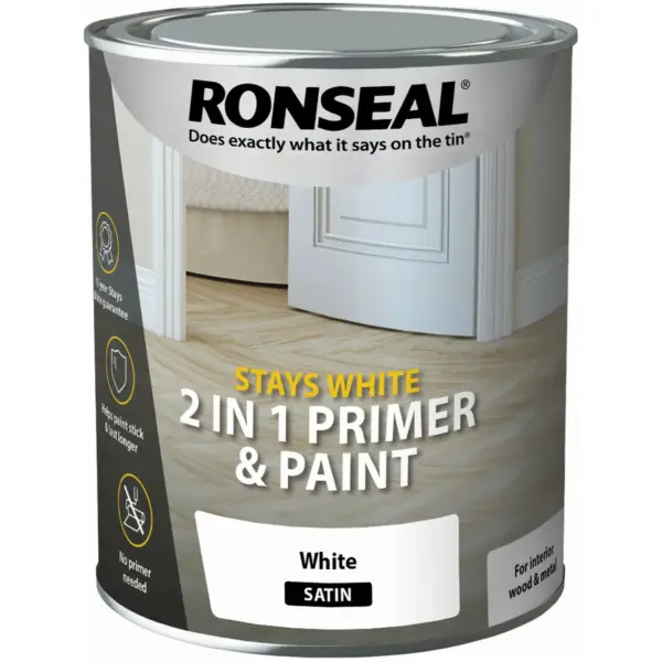 RNS0454 Ronseal White Satin 2in1 Wood Paint 750ml