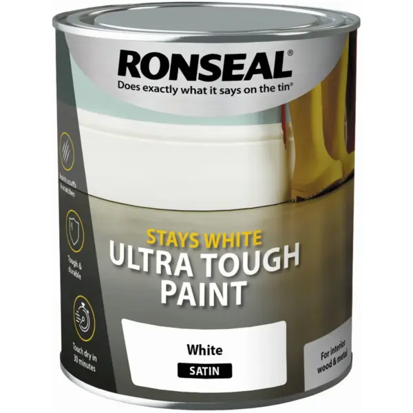RNS0478 Ronseal White Satin Ultra Tough Wood Paint 750ml