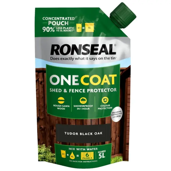 Ronseal One Coat Shed & Fence Protector Pouch Tudor Black Oak 950ml