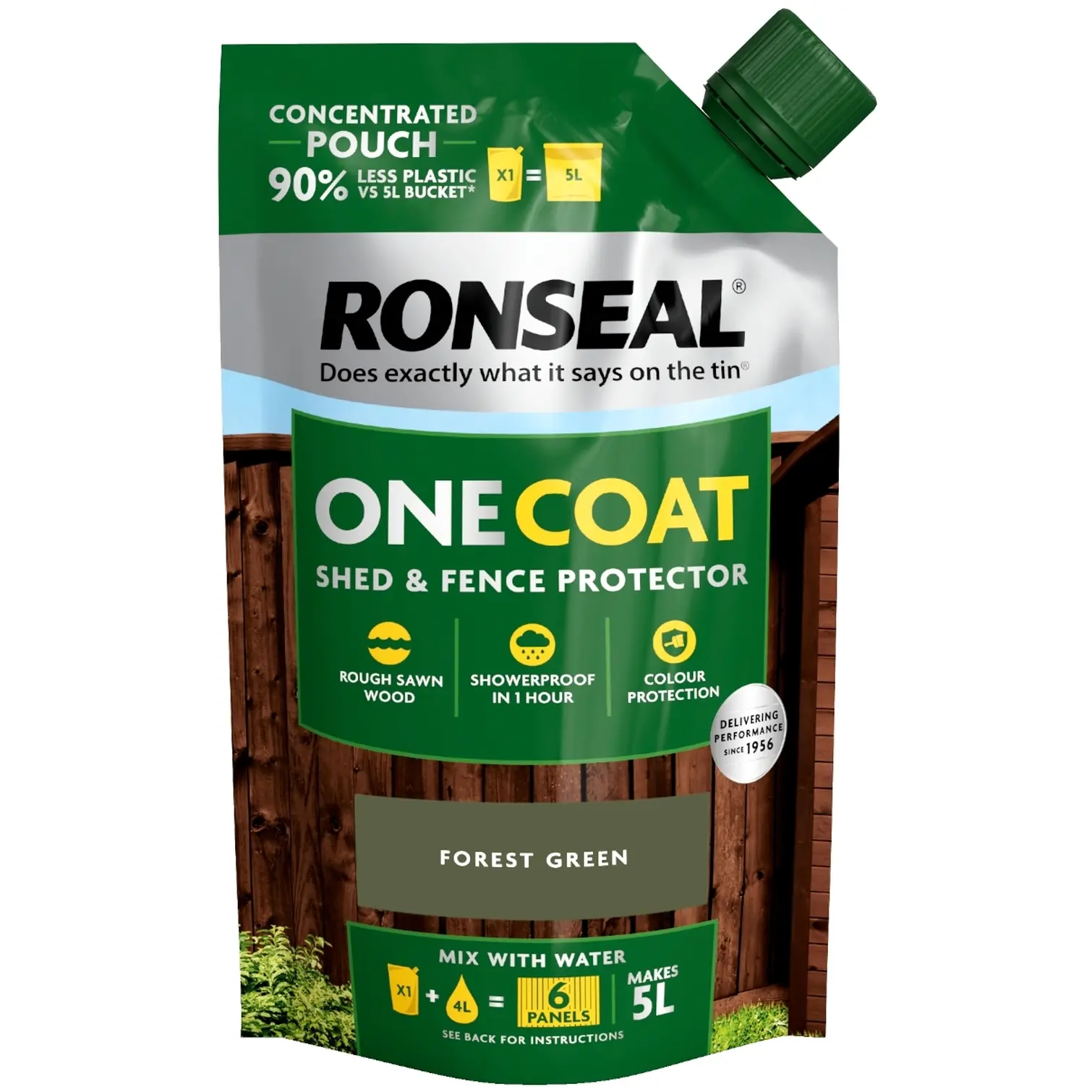 RNS0522 Ronseal One Coat Shed & Fence Protector Pouch Forest Green 950ml