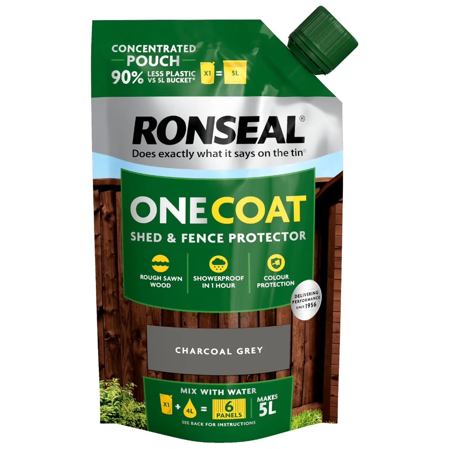 RNS0532 Ronseal One Coat Shed & Fence Protector Pouch Charcoal Grey 950ml
