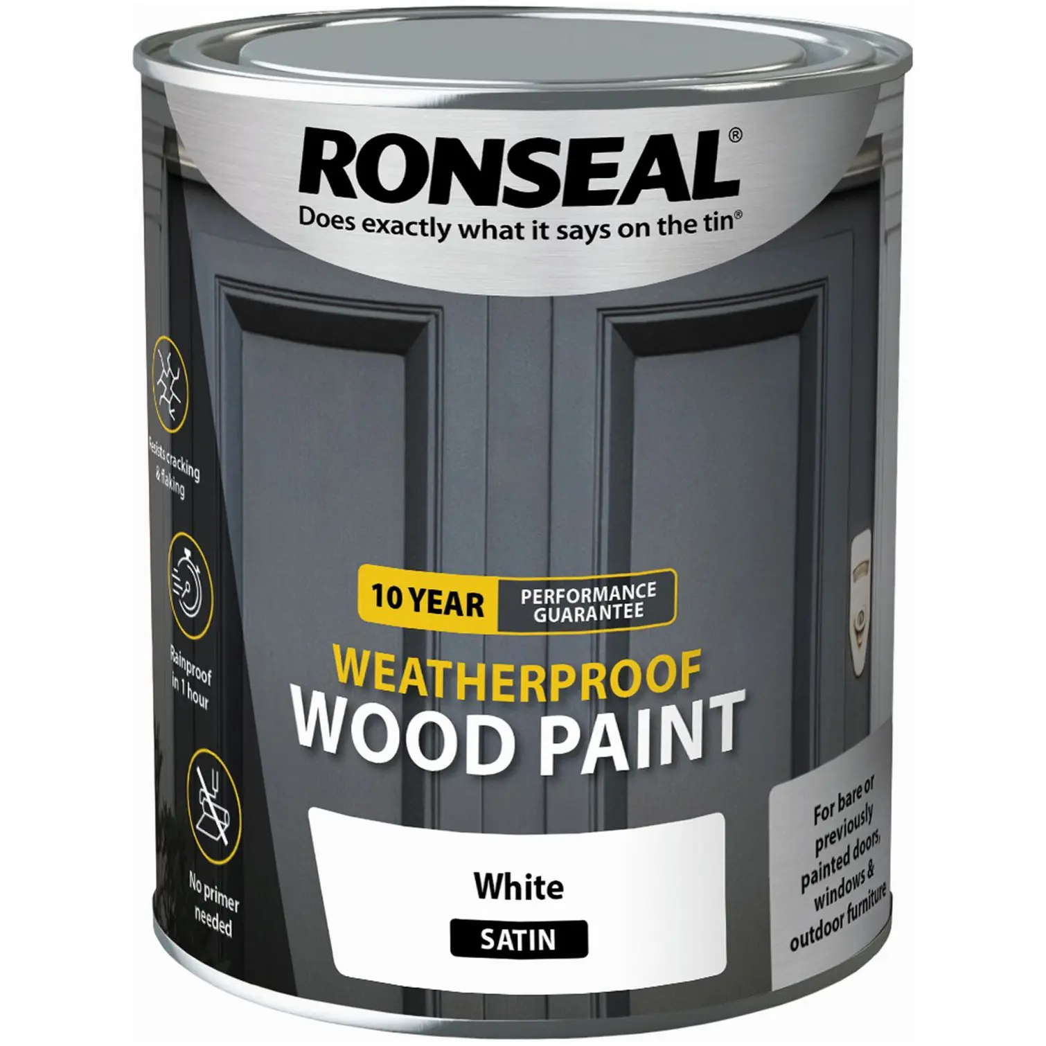 Ronseal 10Y Weatherproof Wood Paint White Satin 750ml exterior weatherproof wood paint for window sills UK