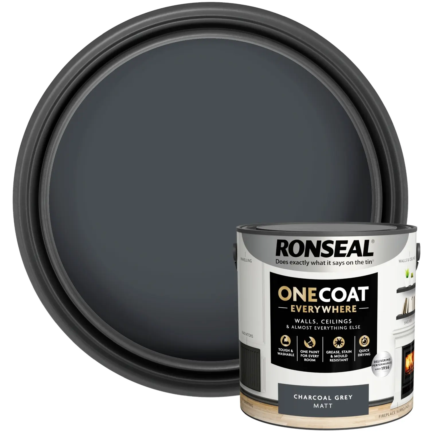 Ronseal Everywhere One Coat Matt Charcoal Grey 2.5Ltr