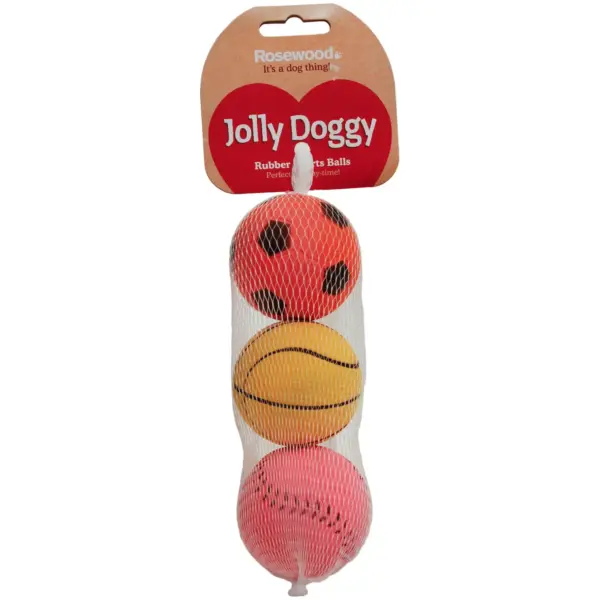 Jolly Doggy Rubber Sports Ball Pack of 3