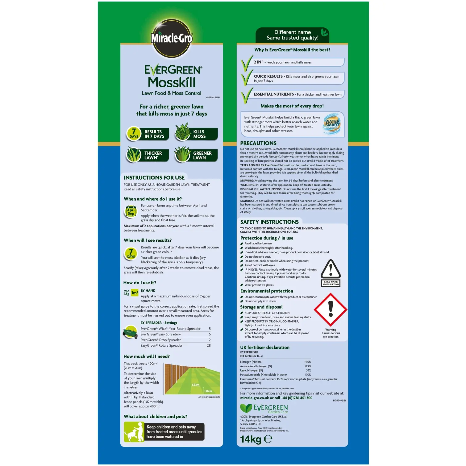 Miracle-Gro Evergreen 400sqm Mosskill + Feed