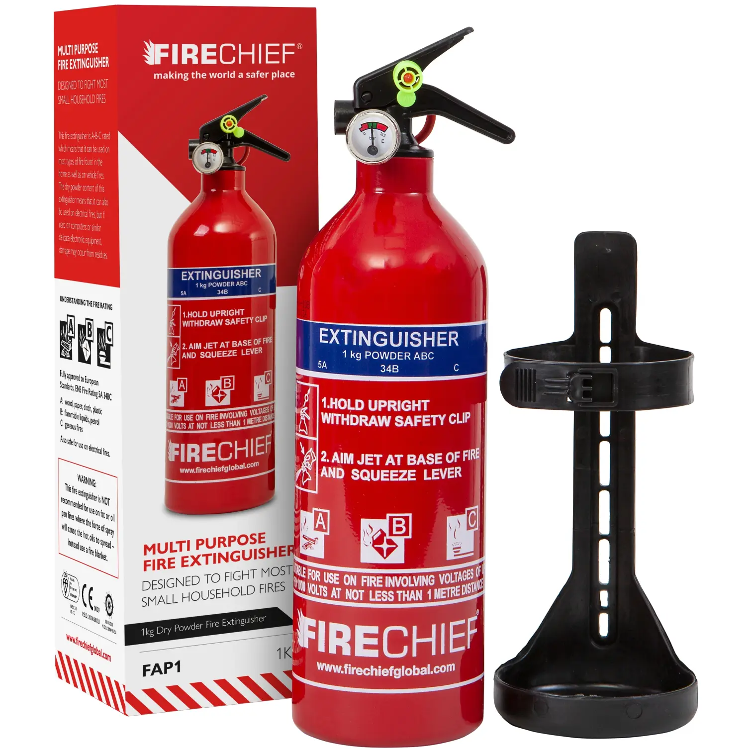SEN0004 Firechief 1kg ABC Powder Fire Extinguisher With Mounting Bracket