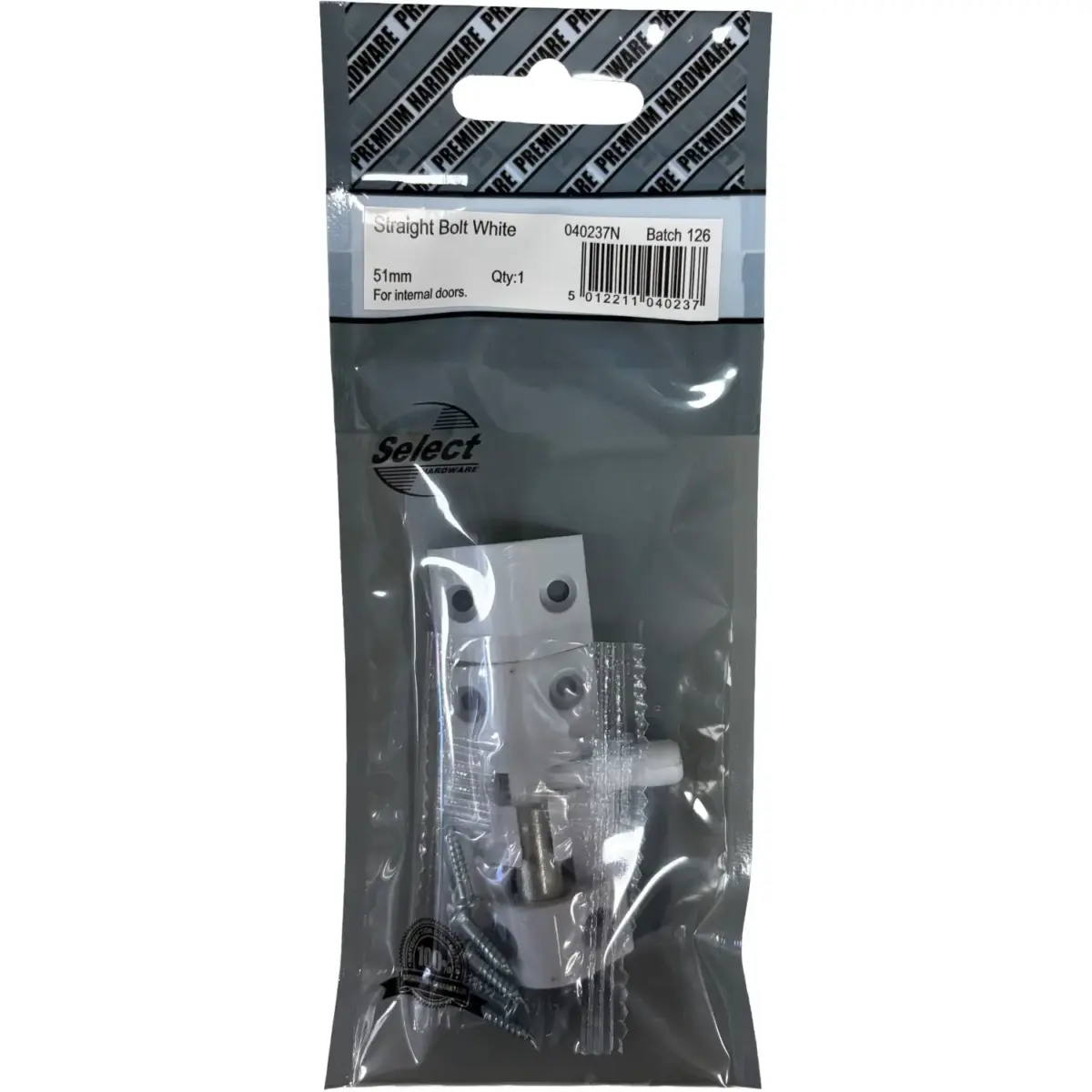 Select 51mm Door Bolt White