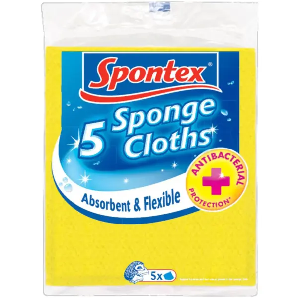 SPO0011 Spontex Antibacterial Absorbent & Flexible Sponge Cloths Pack of 5