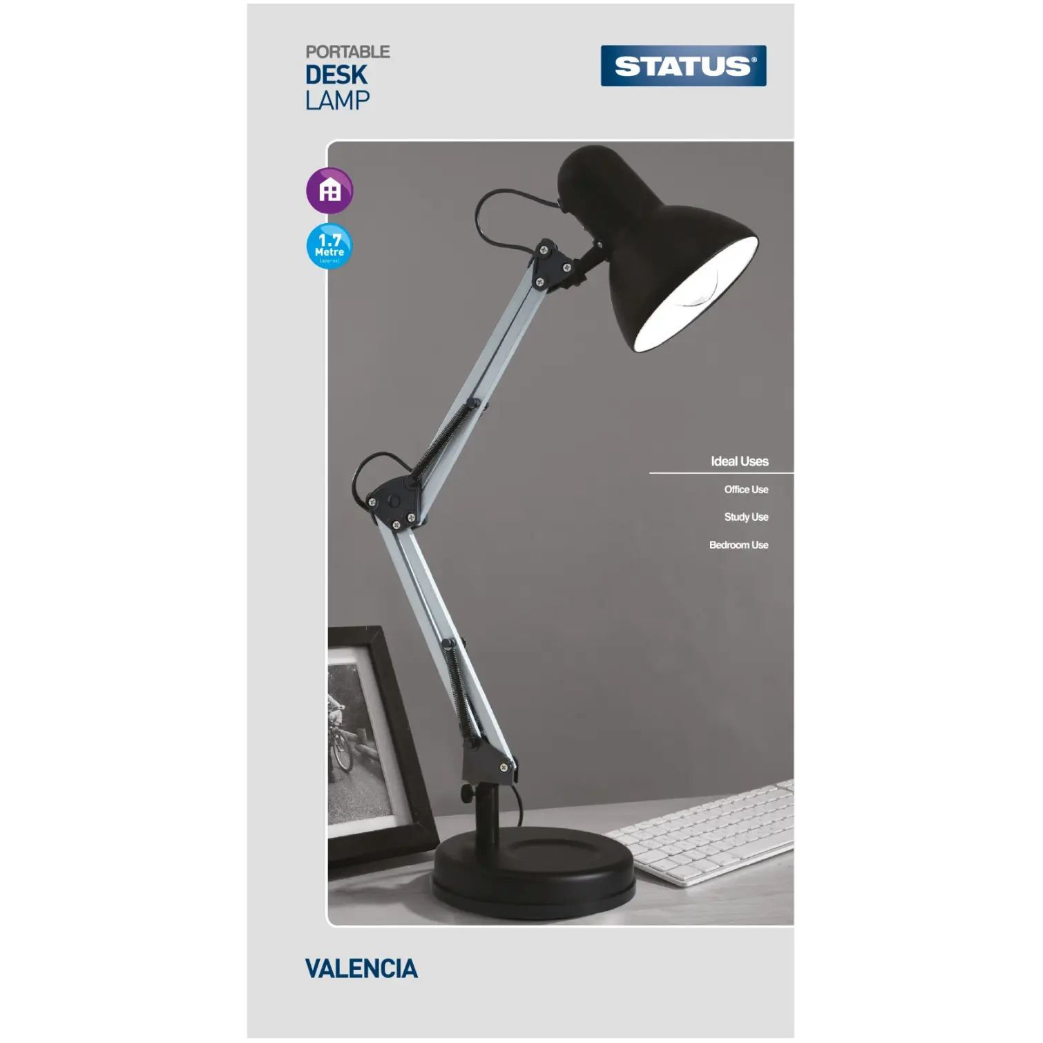 STT0062 Status Valencia Desk Lamp Black & Chrome
