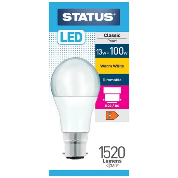 Status 13/100w GLS Warm White BC Dimmable Light Bulb