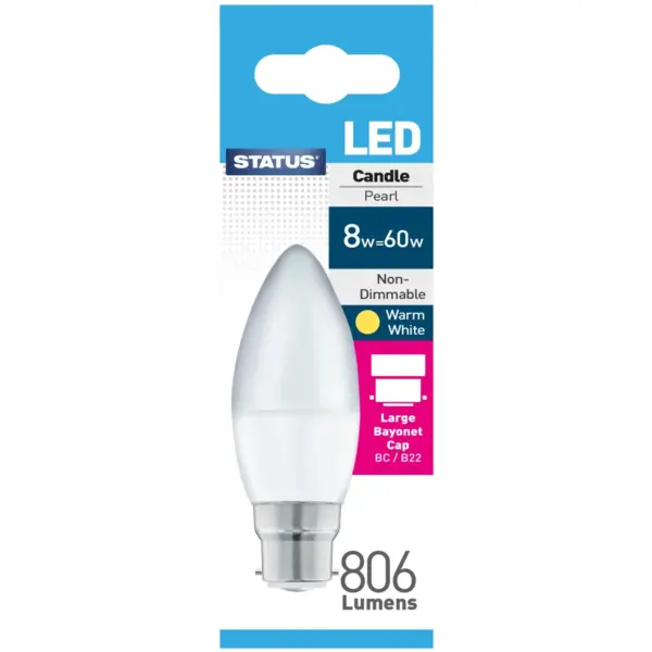 Candle LED BC Warm White Bulb 8w=60w