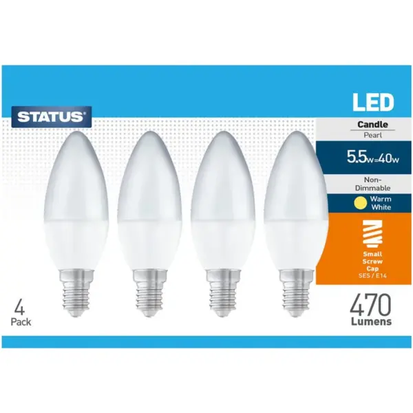 Candle LED SES Warm White Bulb 5w=40w Pack of 4