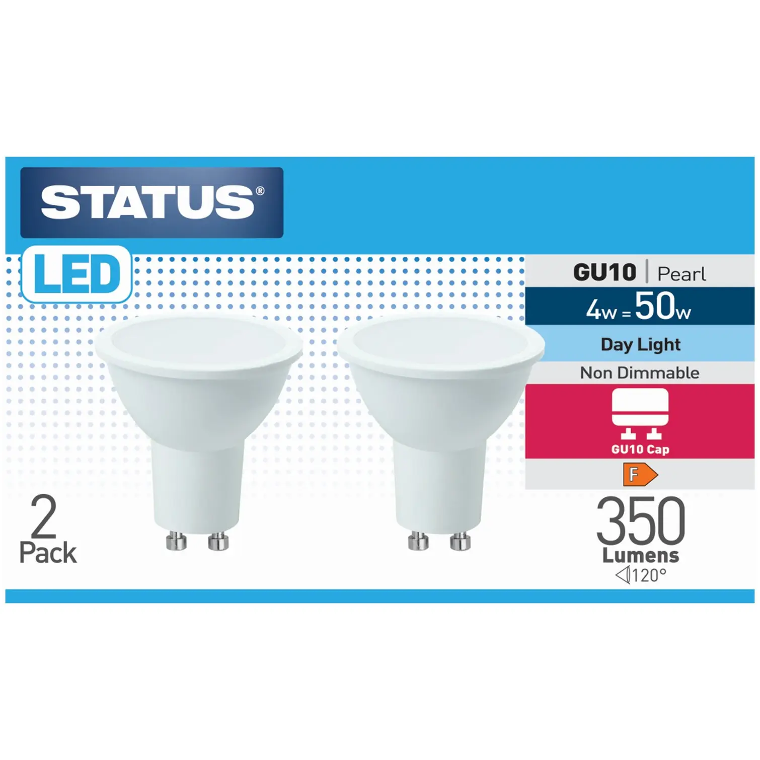 Status 4/50w GU10 LED Daylight Bulb Card of 2