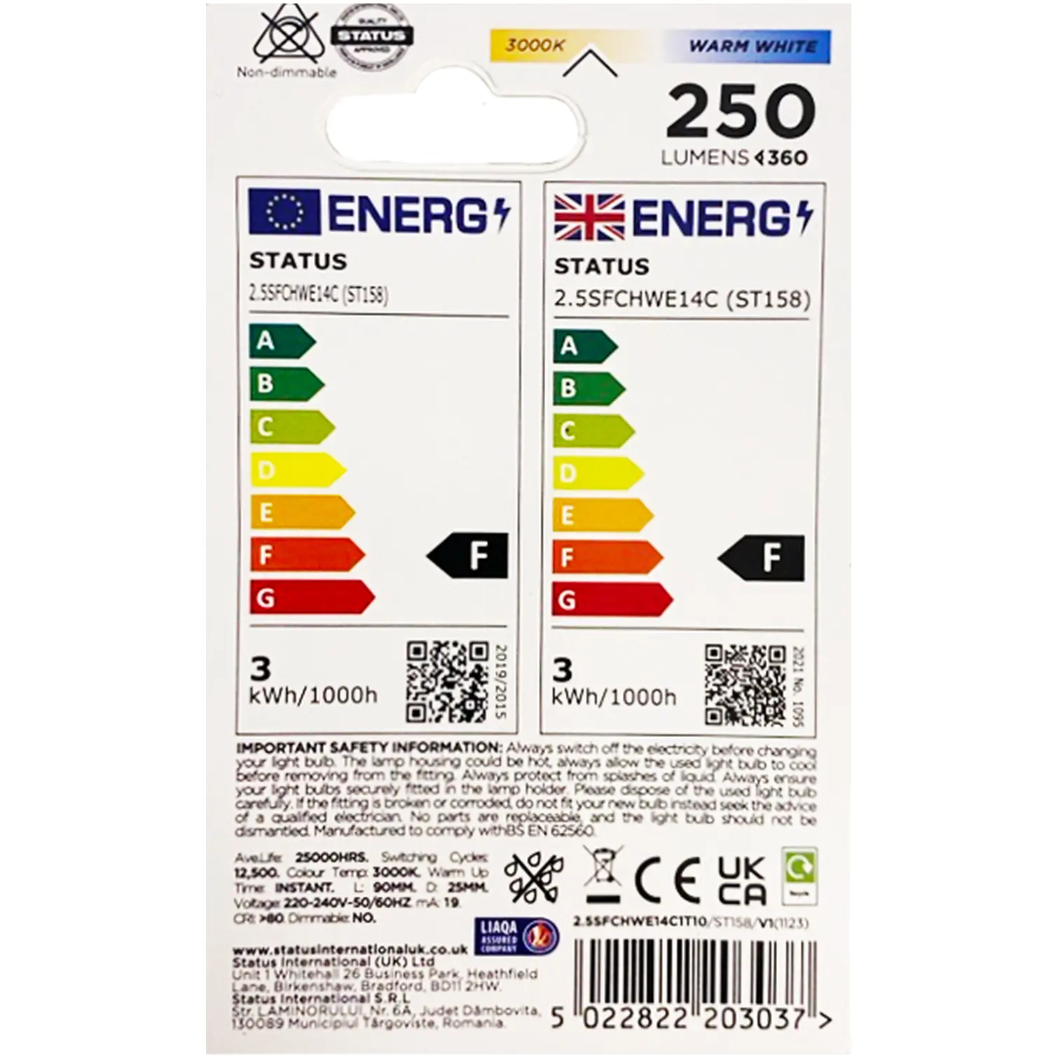 STT3580_1 Status Cookerhood Bulb 2/25w Warm White SES