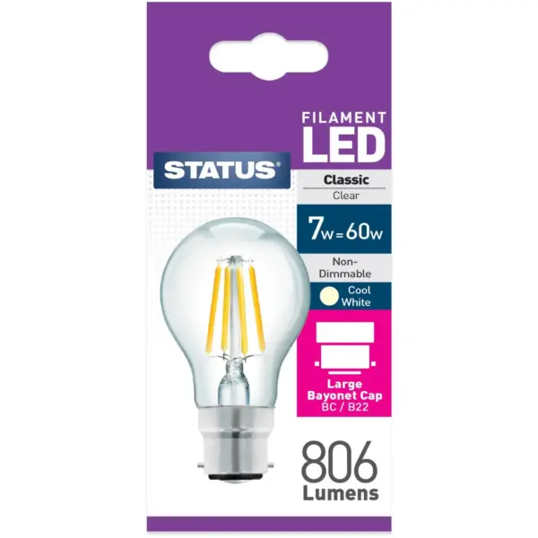STT4506 Status 7/60w GLS Filament LED WW BC