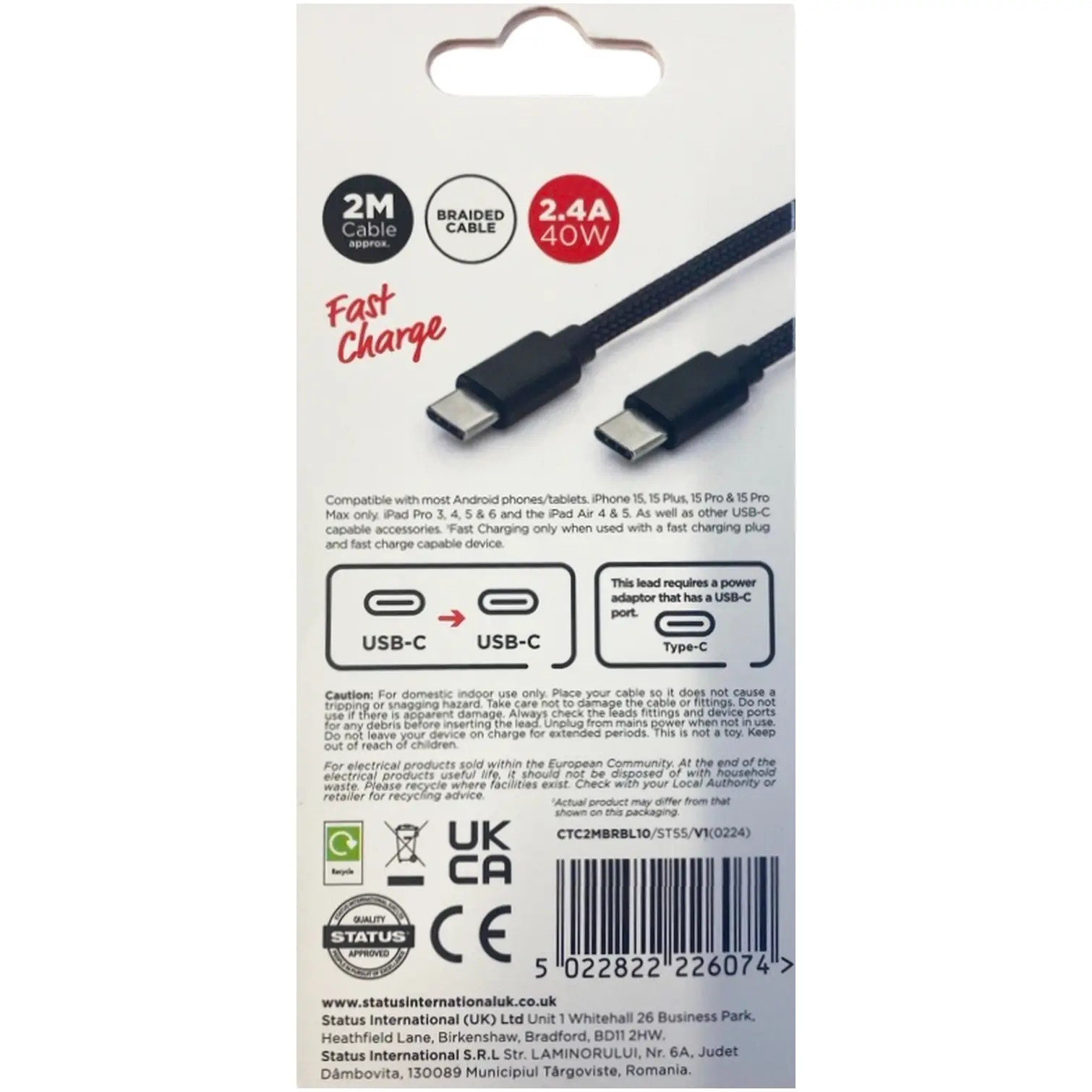 Status Phone Cable USB-C ToUSB-C 2mtr