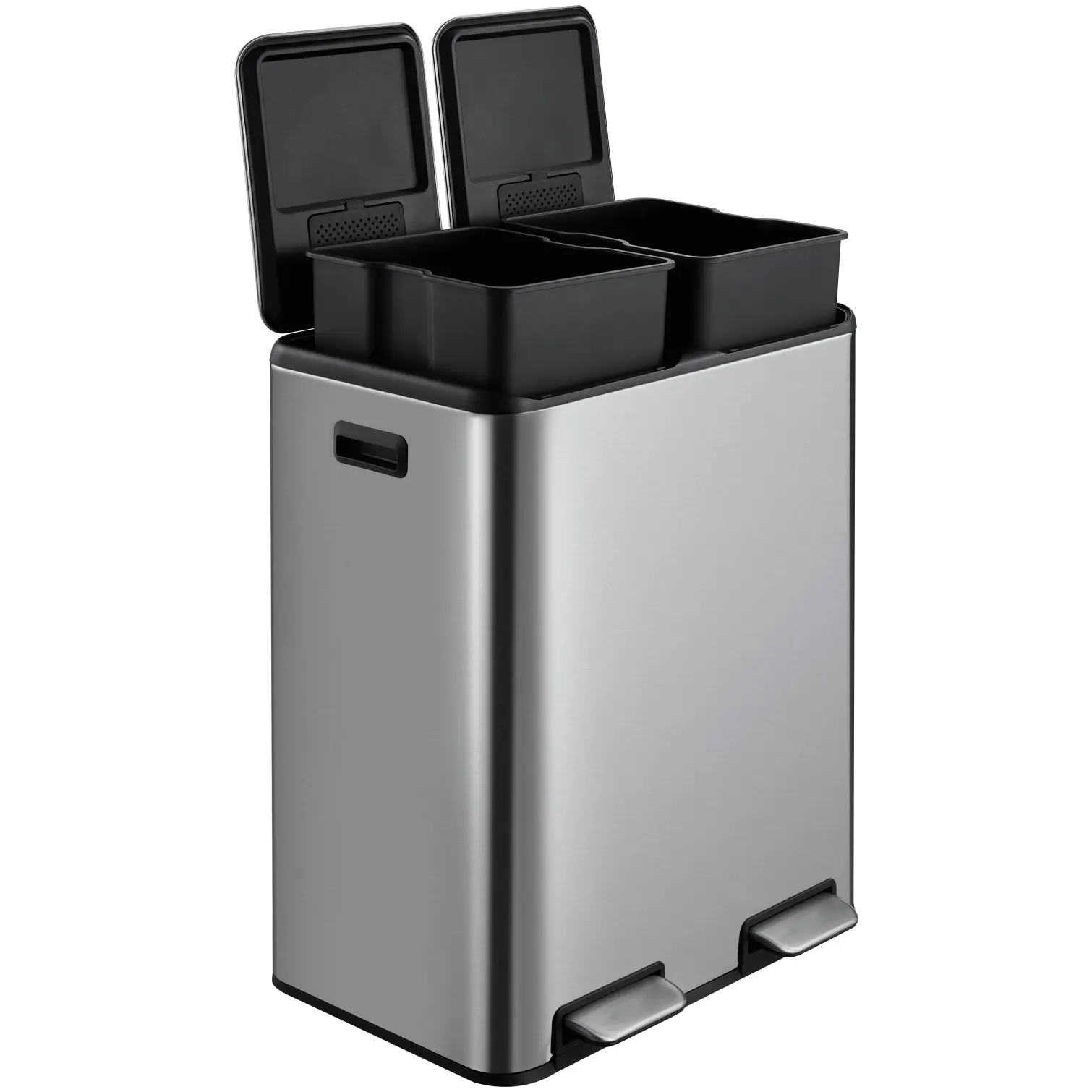 SWE0015_1 2 Section Pedal Bin Stainless Steel Matt 60 Litre