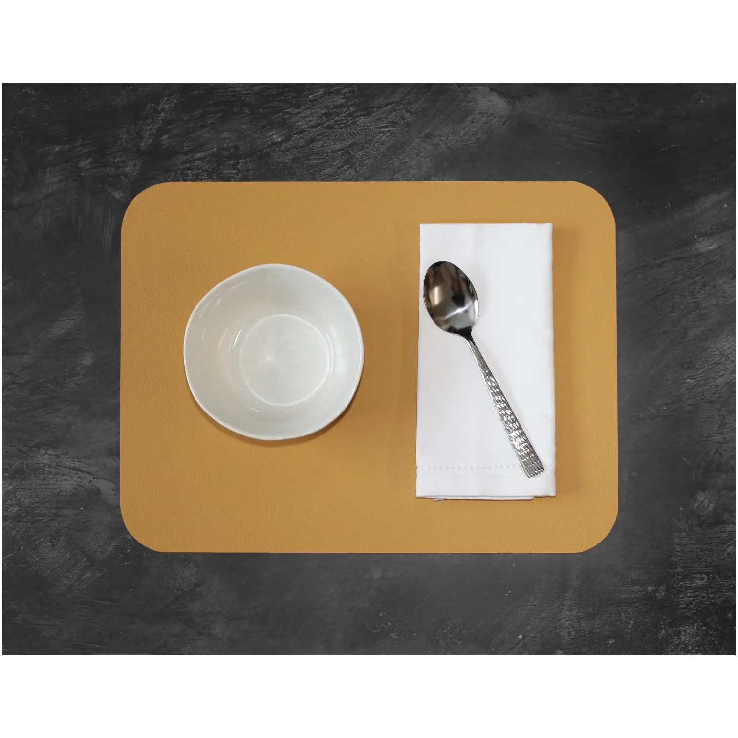 TDS0136_3 Freeform Mustard/Grey Flexi Faux Leather Placemats 2 Pack 40x30cm