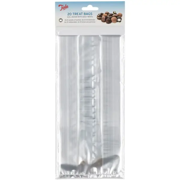 TLA0176 Tala Cellophane Bags with Gold Twists 12.5x28.5cm