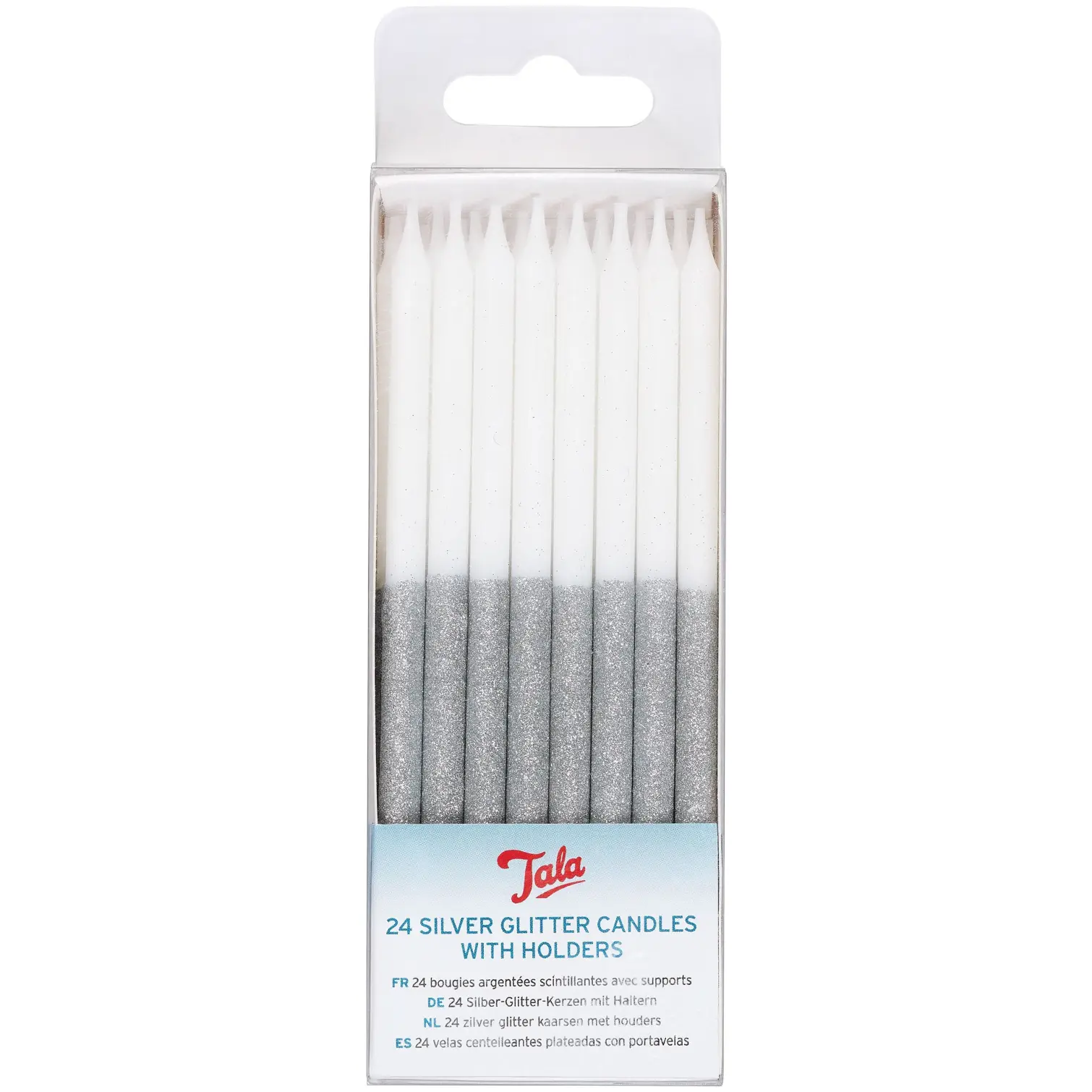 Tala Silver Glitter Candles & Holders 24 Pack