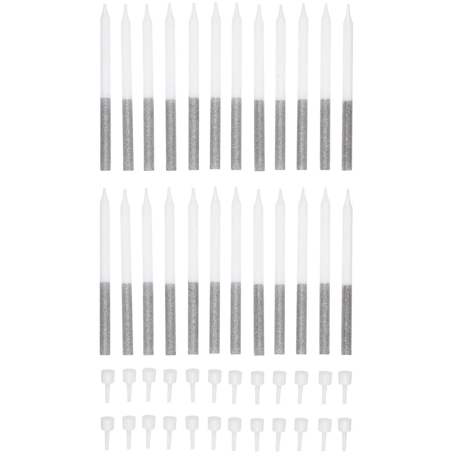 Tala Silver Glitter Candles & Holders 24 Pack
