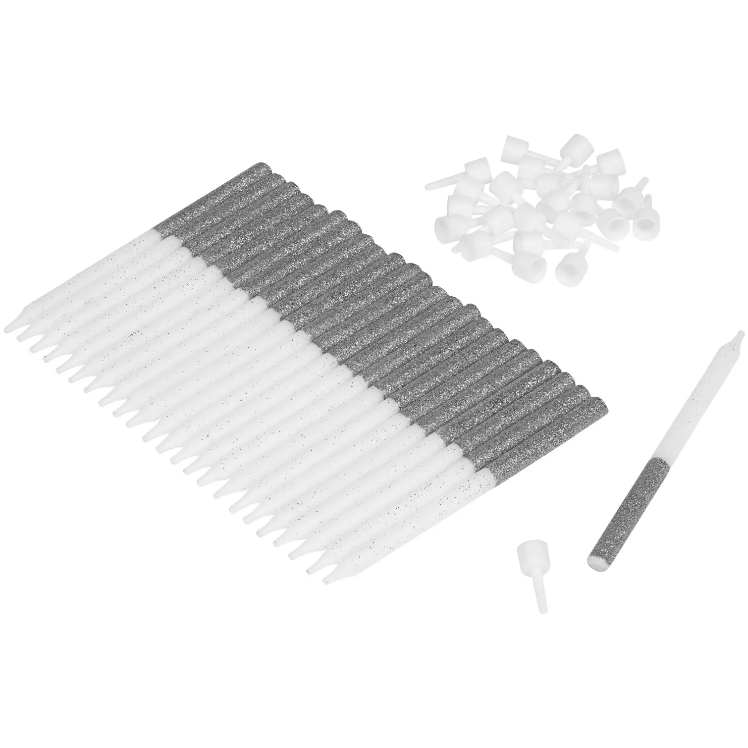 Tala Silver Glitter Candles & Holders 24 Pack
