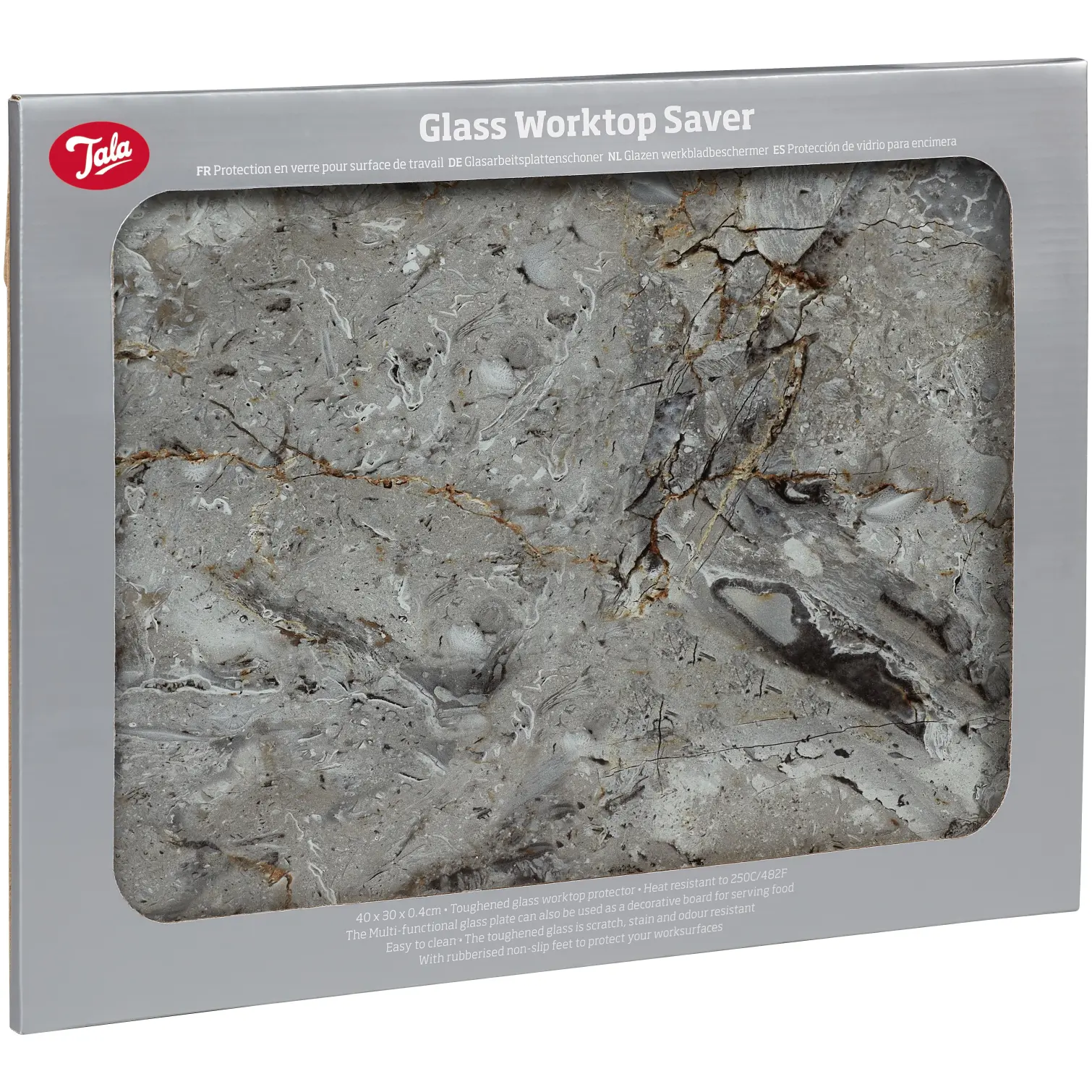 TLA0318_1 Tala Smoky Marble Glass Work Top Saver 40x30cm
